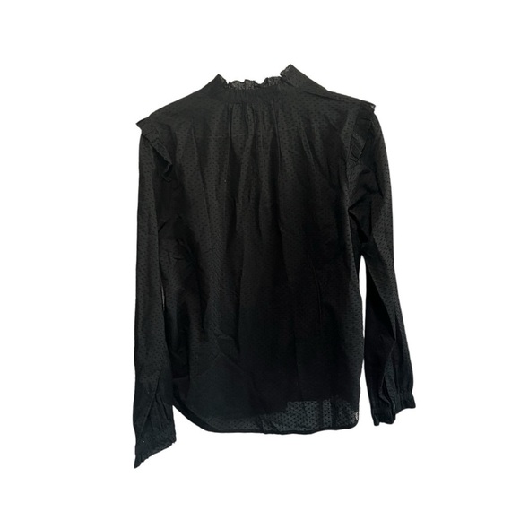 New with Tags J Crew Ruffle-trim V-neck popover in clip dot in Black - Picture 3 of 6